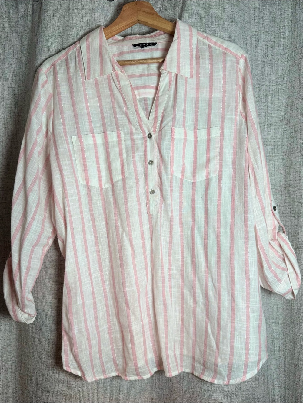 Relaxed Striped Tunic Blouse - Pink and White